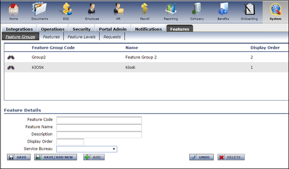 Feature Groups setup