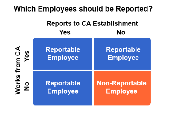 Infographic outlining which employees must be included in the CA pay data file