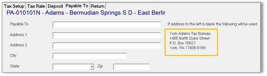 PSD-N tax code with pre-programmed collector information on the Payable To sub-tab