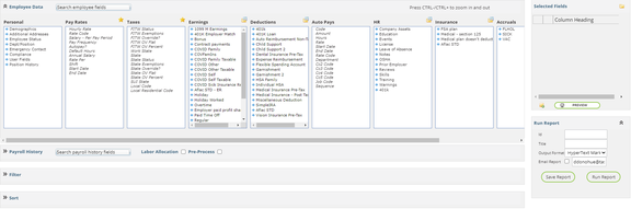Initial Advanced Report Writer screen