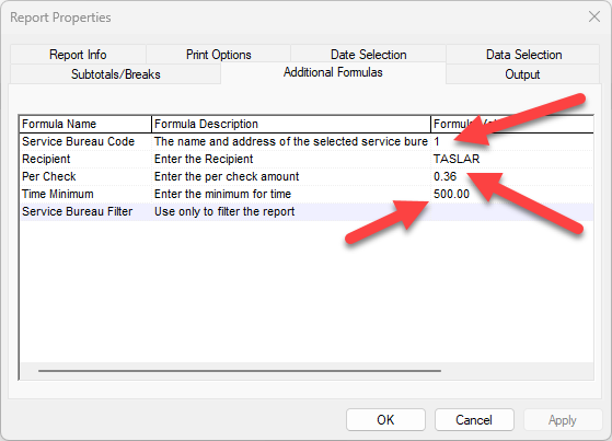 Mill Bill report Additional Formulas