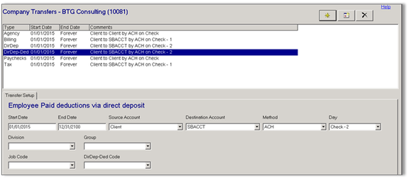 Transfers tab with DirDep-Ded
