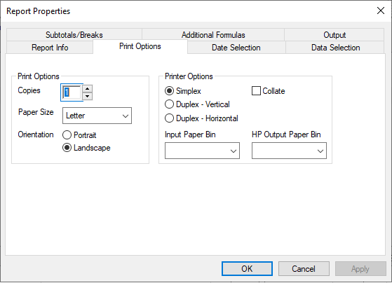Print Options tab
