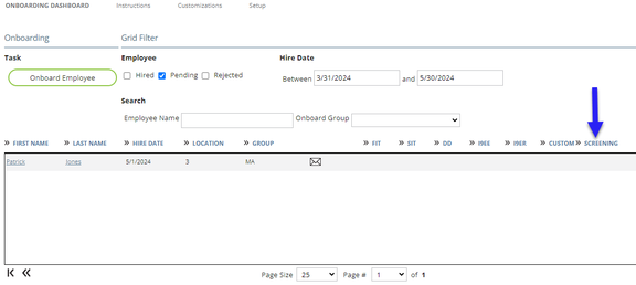 Fig. 3 — Screenings sub-tab