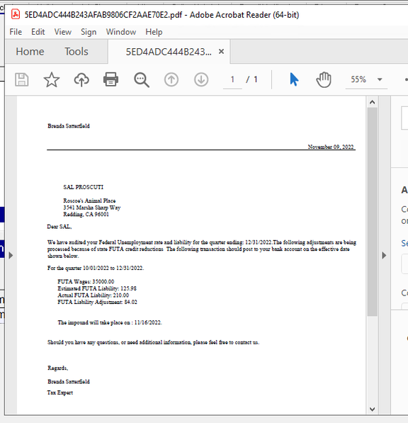 PDF preview of the generated client
letter