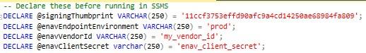 Example SQL parameters