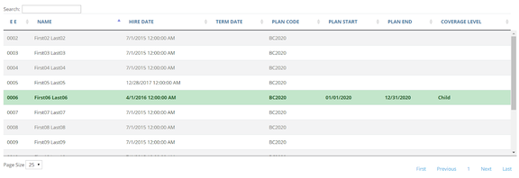 Employee grid with enrollment status