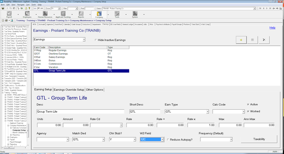 Earning Code Setup