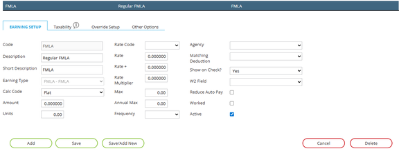 Adding a Regular FMLA earning code