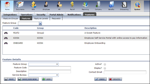 Features setup