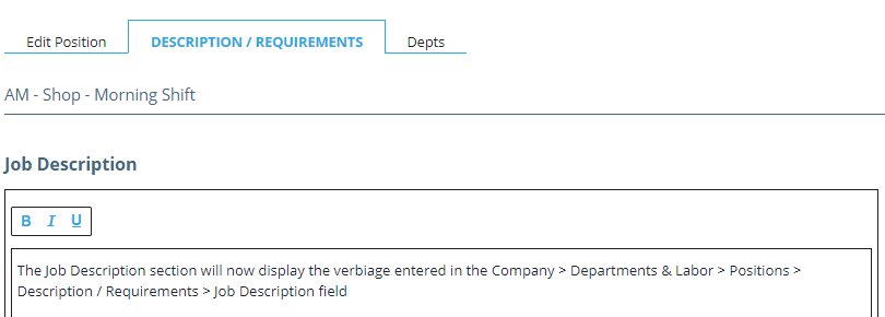 Fig. 12 — Job Description field