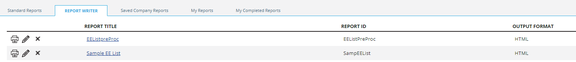 List of saved Report Writer reports