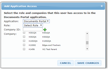 Add Application Access dialog