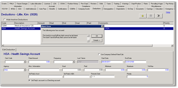 Employee Deductions tab