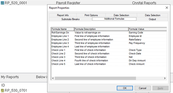 Crystal Payroll Register Additional Formulas