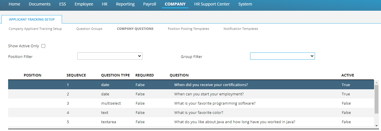 Fig. 24 — Company Questions list