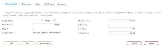 FMLA Eligibility subtab