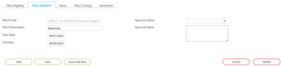 FMLA Request subtab