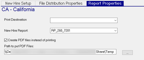 Report Properties sub-tab