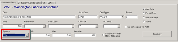 Deduction code with Agency drop-down assignment