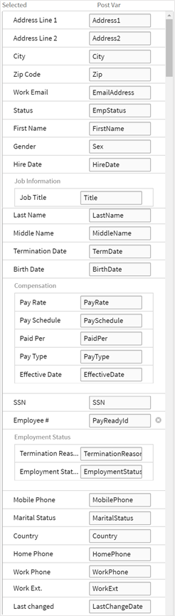 Accepted RPO field mappings