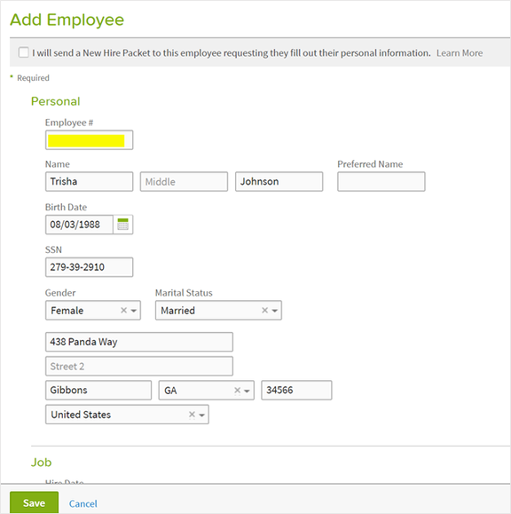 Adding an employee in BambooHR