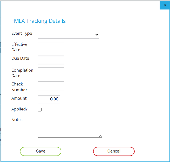 FMLA Tracking Event details modal