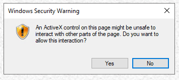 ActiveX confirmation window