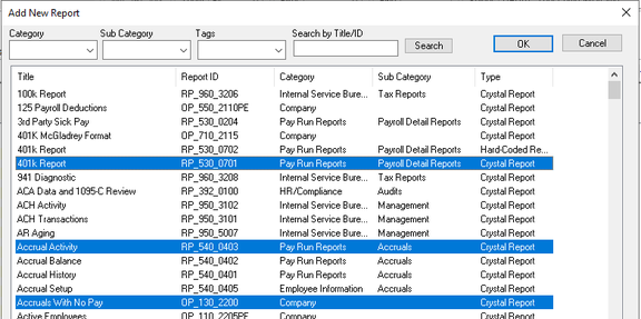 Multiple report selection